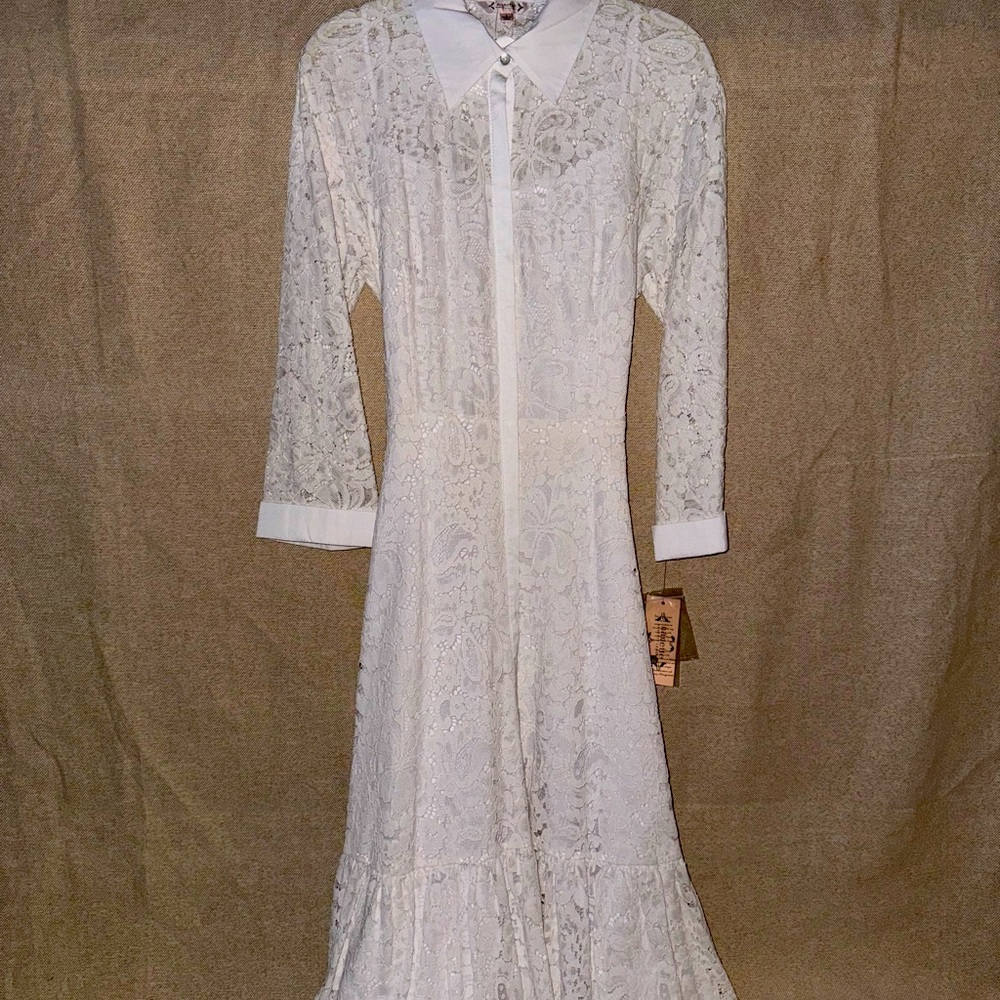 Nanette Lepore White Lace Belted Dress Size 6